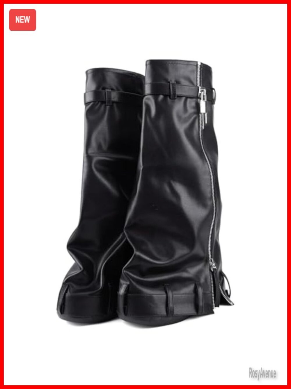 Women's Knee High Fold Over Shark Boots Slouch Platform Wedge Faux Leather